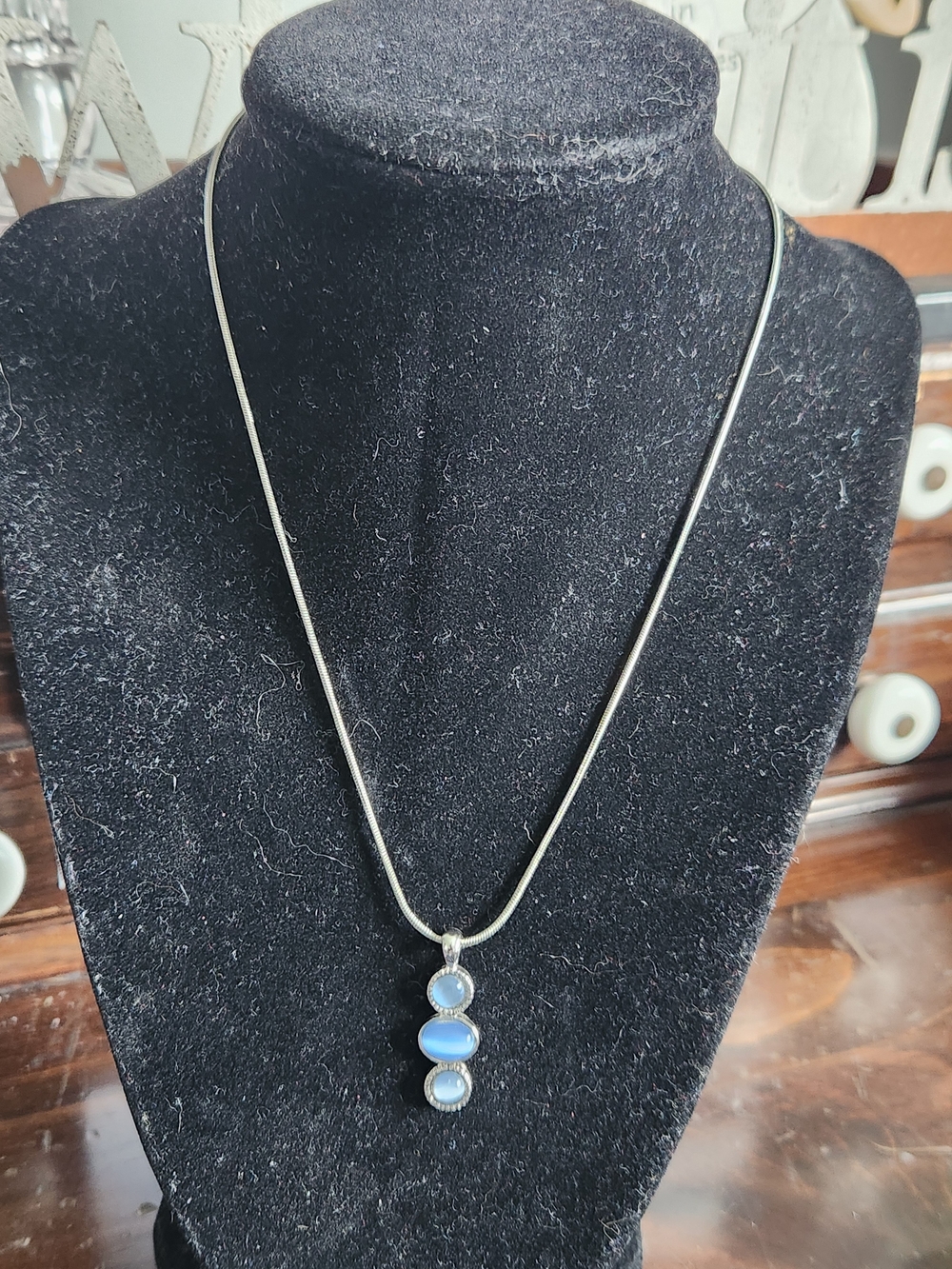 Silver Tone Blue Opal Pendant Necklace - Elegant Women’s Jewelry